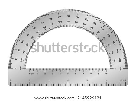 Vector illustration protractor ruler isolated on white background. Realistic protractor in flat style. Measurement and drawing tool. Tilt angle meter.