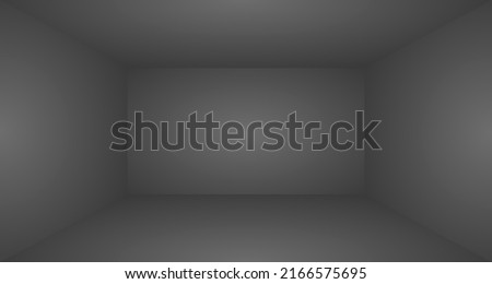 Vector illustration of empty black studio background. Luxury dark abstract background for product display. Volumetric empty studio room with spotlight effect backdrop. Inner box space.