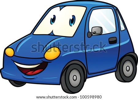 Cute Cartoon Blue Car. Vector Illustration With Simple Gradients. All ...