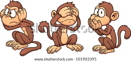 Hear no evil, see no evil,speak no evil cartoon monkeys. Vector illustration with simple gradients. Each in a separate layer for easy editing.