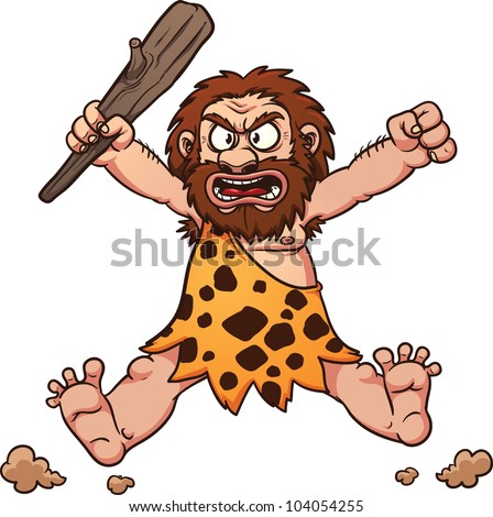 Angry Cartoon Caveman Jumping. Vector Illustration With Simple ...