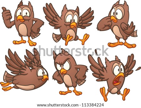 Cute cartoon owl in different poses. Vector illustration with simple gradients. Each in a separate layer.