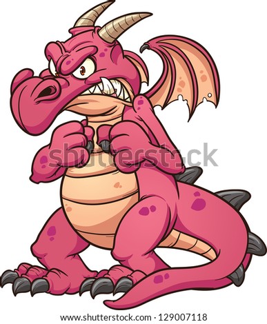 Angry Cartoon Red Dragon. Vector Clip Art Illustration With Simple ...