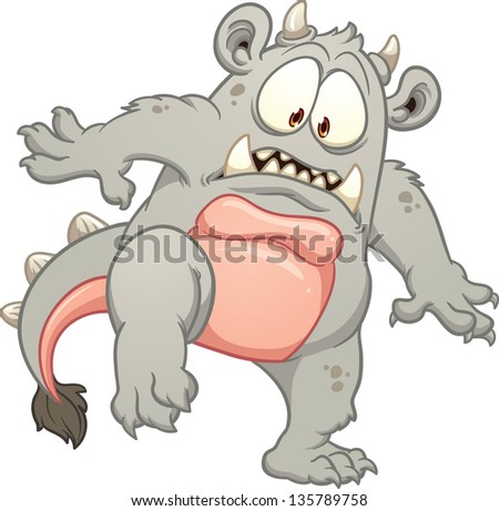 Cartoon Gray Monster. Vector Clip Art Illustration With Simple ...