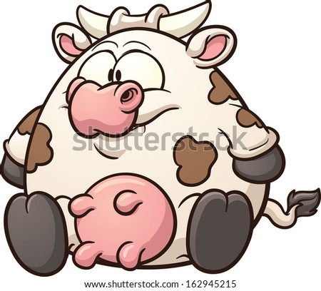 Fat cow clip art. Vector cartoon illustration with simple gradients. All in a single layer. 