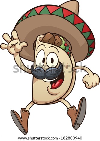 Cartoon Taco Wearing A Sombrero. Vector Clip Art Illustration With ...