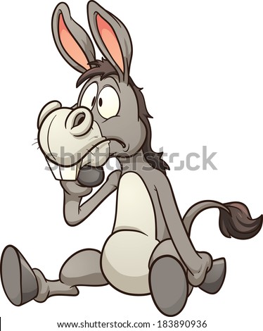 Confused cartoon donkey. Vector clip art illustration with simple gradients. All in a single layer.