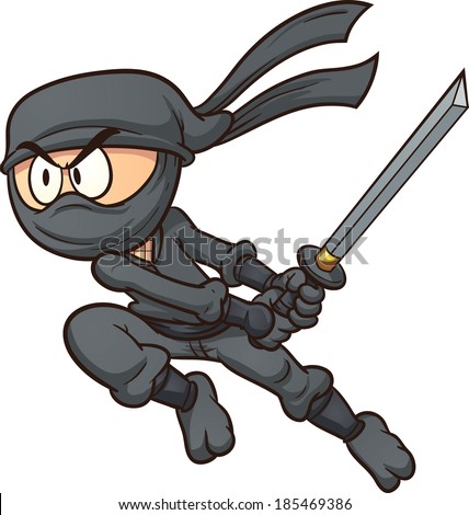 Cartoon Ninja Attacking. Vector Clip Art Illustration With Simple ...