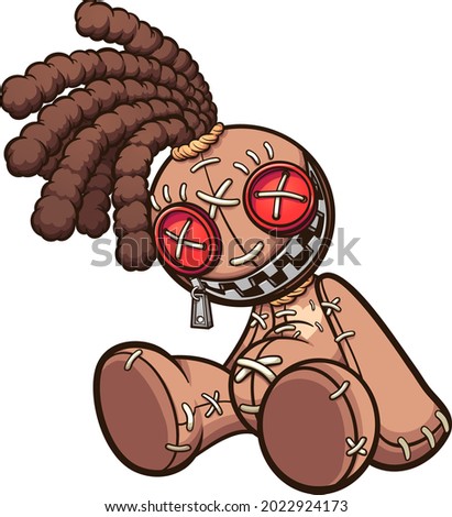 Voodoo doll with dreadlocks sitting down. Vector clip art illustration with simple gradients. All on a single layer. 
