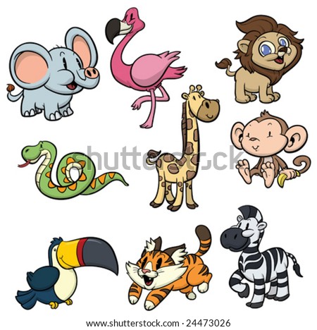 Nine Cute Wild Animals. All In Different Layers For Easy Editing. Stock ...