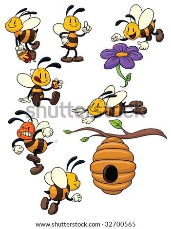 Cute Cartoon Honeybees. All Elements In Different Layers For Easy ...