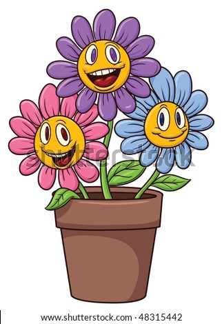 Cute Cartoon Flowers On A Flower Pot. Stock Vector Illustration ...