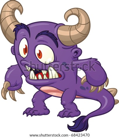 Cute Cartoon Purple Monster. Vector Illustration With Simple Gradients ...