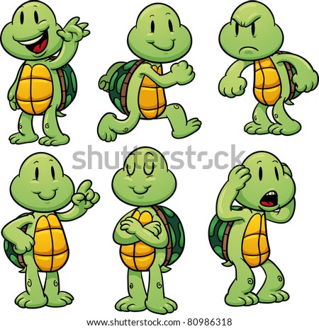 Cute Cartoon Turtles. Vector Illustration With Simple Gradients. All In ...