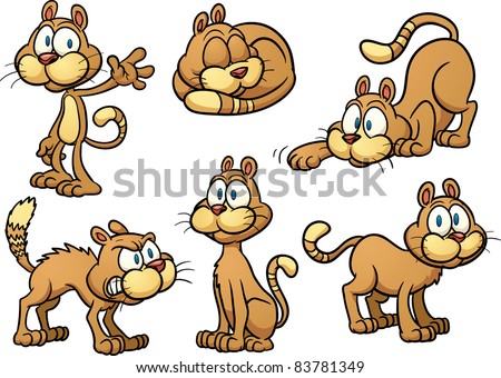 Cute Cartoon Cat In Different Poses. Vector Illustration With Simple ...