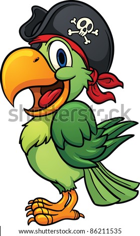 Cute Cartoon Pirate Parrot. Vector Illustration With Simple Gradients ...