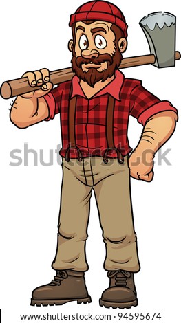 Cartoon Lumberjack Holding An Axe. Vector Illustration With Simple ...