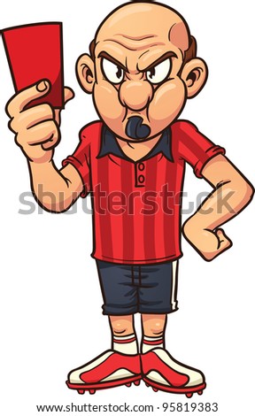 Angry Cartoon Soccer Referee Pulling Out A Red Card. Vector ...
