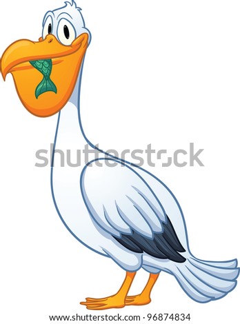 Cartoon Pelican Eating A Fish. Vector Illustration With Simple ...