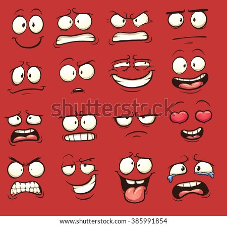 Funny cartoon faces. Vector clip art illustration with simple gradients. Each on a separate layer.