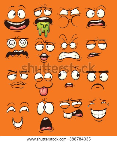 Funny cartoon faces. Vector clip art illustration with simple gradients. Each on a separate layer.