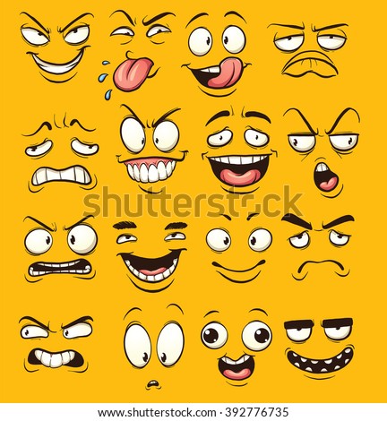 Funny cartoon faces. Vector clip art illustration with simple gradients. Each face on a separate layer.