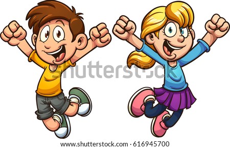 Cartoon kids jumping. Vector clip art illustration with simple gradients. Each on a separate layer. Stock foto © 