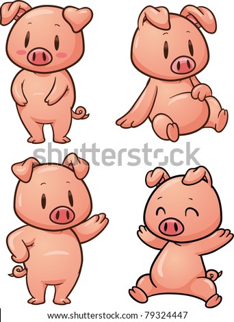 Four cute cartoon pigs. Vector illustration with simple gradients. All in separate layers for easy editing.