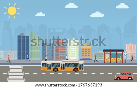 Similar – Image, Stock Photo Public bus Clouds Town