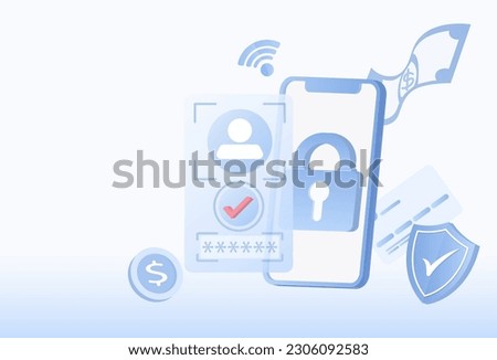 Protection concept. Safety and security technology. Protect personal detail, password, firewall, sensitive data, account access. Flat vector illustration with copy space.