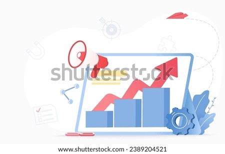 Business ideas and startup concept. Arrow pointing up, growth and increase business. Goal setting, strategy management, tactical planning, opportunity to achieve success. Flat vector illustration.