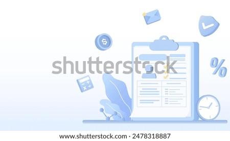 Tax payment process. Variety symbolic elements, calculation, withholding tax, tax deduction, tax payment, income form, checklist and submit to government. Flat vector design illustration.