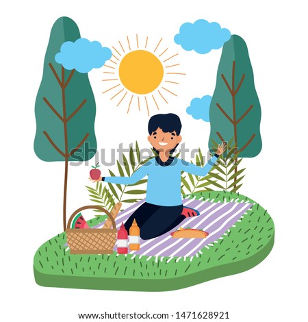 Man cartoon having picnic design