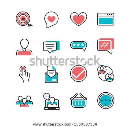 social media icons set line and fill vector illustration