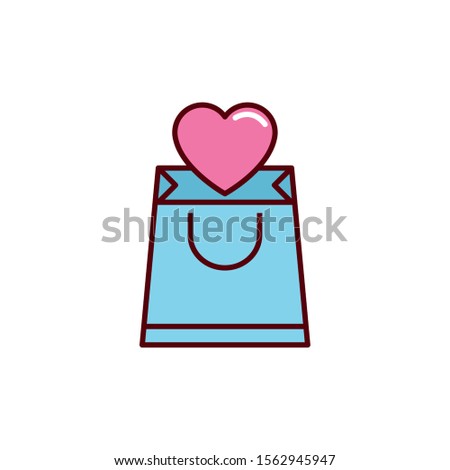 shopping bag heart romantic passion love flat line vector illustration