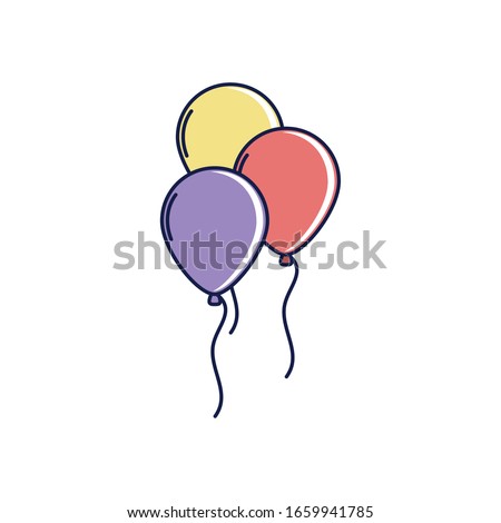 happy birthday, balloons decoration festive celebration party vector illustration line and fill style