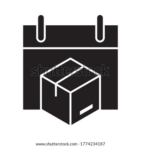 delivery packaging, calendar cardboard box cargo distribution, logistic shipment of goods vector illustration silhouette style icon