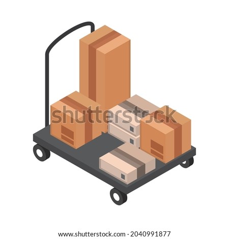 trolley industrial with boxes icon isometric