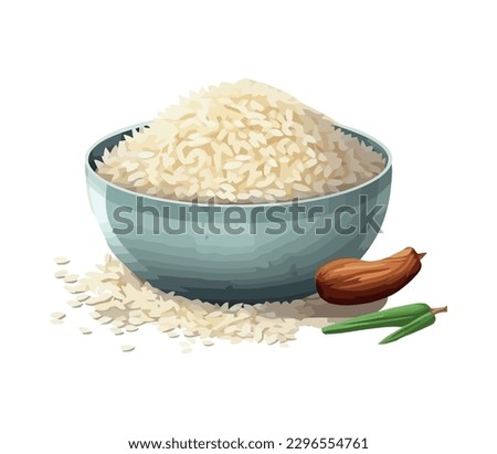 Healthy meal, steamed organic basmati rice bowl icon isolated