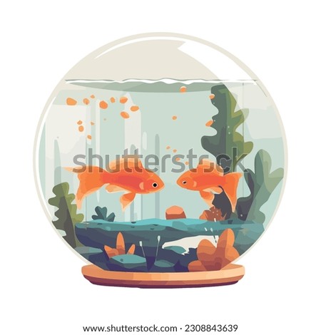 Cute goldfish swimming in ornate fishbowl decoration icon