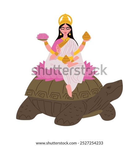 yamuna goddess of river on turtle isolated