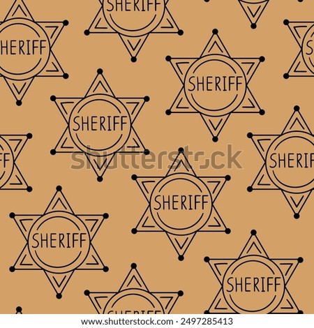 Seamless pattern with sheriff badge star. Hand drawn illustration.