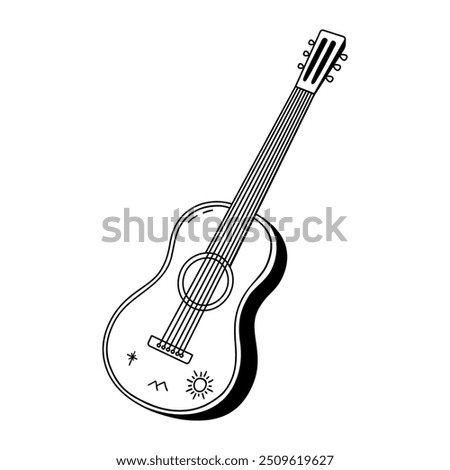 Acoustic guitar. Hand drawn illustration in sketch style.