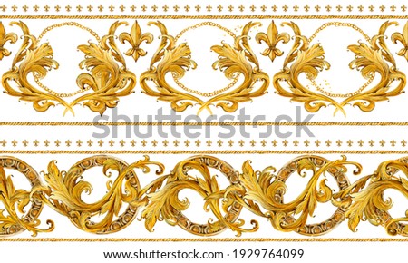 seamless pattern gold chains, vintage damask curl. luxury illustration