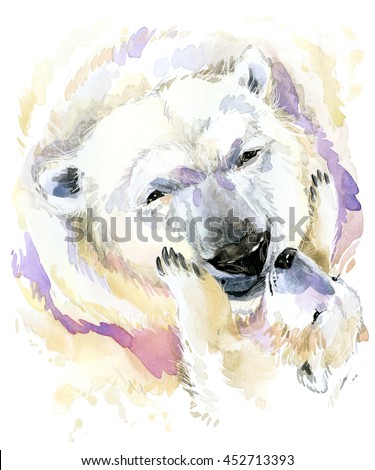 polar bear watercolor illustration. Mothers day card