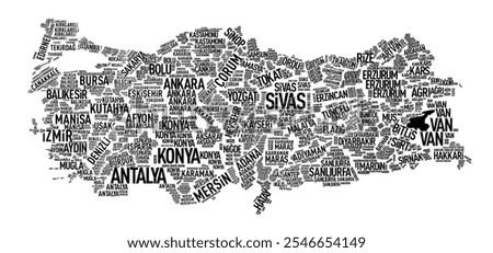 The map of Turkey highlights provinces arranged by geographical location, with names clearly labeled to show regional distribution. It is designed in Beşiktaş colors, emphasizing black and white.