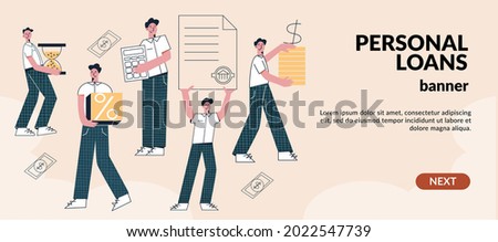 Credit and loan money facilities approval Bank credit program business concept. Loan disbursement, quick service. Banking team, people working together. Flat vector illustration, web banner template