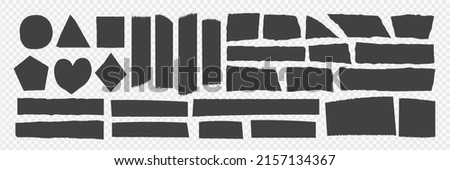 Torn paper shape vector illustration. Collage sticker piece, shred strip, cut black sheet. Blank horizontal note. Set of headline band. Calligraphy border, isolated grunge header background