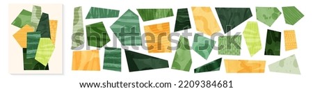 Abstract green paper shape for collage or pattern constructor. Eco garden, field, nature design vector background. Contemporary rectangle pieces composition. Geometric applique, patchwork ornament