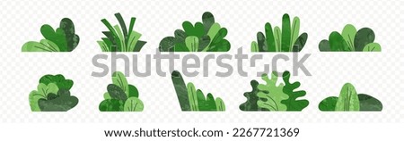 Shrub bush shrubbery tree simple abstract flat cartoon vector illustration. Set of garden green plant isolated on white background. Eco element, foliage silhouette, stylized ecology decorative object
